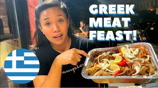 GREEK MEAT FEAST Gyro World Astoria  Gyro Souvlaki Bifteki Halloumi amp SUPER CRUNCHY Onion Rings [upl. by Hertberg]