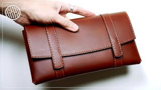 Making a simple leather clutch bag  Leather craft DIY [upl. by Bernardi165]