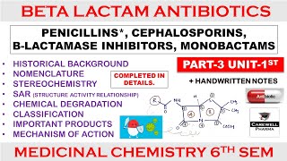 Beta Lactam Antibiotics complete  Part 3 Unit 1  Medicinal Chemistry 6th Semester [upl. by Vudimir]