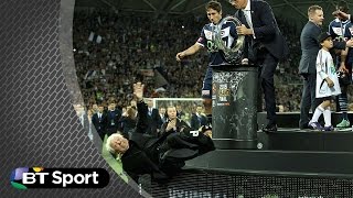 ALeague chairman falls off stage  BT Sport [upl. by Aicsile]