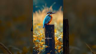 Kingfisher Perched on Wooden Post in Lush Meadow shorts mostbeautifulbirdsintheworld [upl. by Clementia]