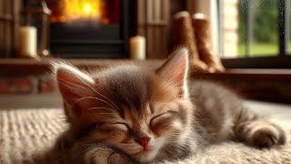 Cat purring sounds 🐱 deep relaxation  sleep and stress relief 🔥 Fireplace sound [upl. by Dnalro]