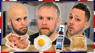 Americans Try BRITISH quotBack Bacon amp Egg Buttyquot With HP Sauce [upl. by Yelloh405]