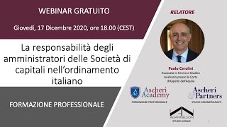 Webinar La responsabilità degli amministratori delle Società di capitali nell’ordinamento italiano [upl. by Onitselec]