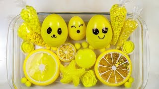 Mixing Diffrent Things Into Slime  Making Yellow Crunchy Slime With Random Things [upl. by Heisser]