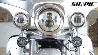 Harley Daymaker 7“ Headlight  45” Fog Lights  Bracket Mounting Ring Kits Installation and show [upl. by Eimia]