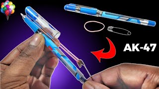 How to make Gun with Pen Safety pin and Rubber Band  pen gun [upl. by Suiratnauq]