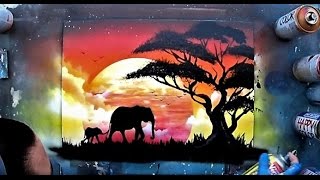 African sunset  Spray paint ART by Skech [upl. by Aspasia929]