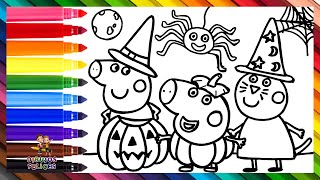 Dibuja y Colorea A Peppa Pig Durante Halloween 🐷🎃🕷️🕸️🧙‍♀️🌕 Dibujos Para Niños [upl. by Anivlac]