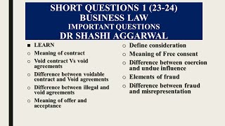 IMPORTANT SHORT QUESTIONS BUSINESS LAW 1 [upl. by Voe]