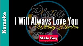 I Will Always Love You by Whitney Houston KARAOKE  MALE KEY [upl. by Natala]