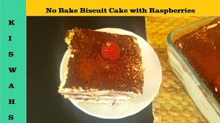 No Bake Biscuit Cake  Marie Biscuit Cake  Marie Biscuit Delight  Biscuit Cake with Raspberries [upl. by Ainitsirk]