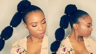 HOW TO  BUBBLE PONYTAIL ON SHORT NATURAL HAIR  Tondie Phophi [upl. by Ardnuahs]