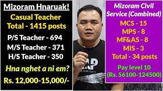 Mizoram zirtirtu hnaruak  1415 posts bihchianna  Mizoram Civil Service hnaruak  34 posts [upl. by Ennazzus]