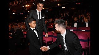 Cristiano Ronaldo tells his son to Greet His Idol Lionel Messi in Ballon Dor Ceremony [upl. by Grayson32]