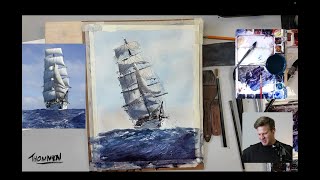 Tall Ship Watercolour Timelapse [upl. by Windham]