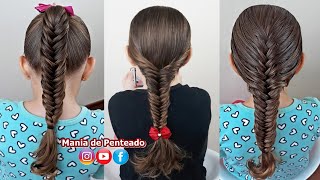 Penteado Infantil com tranças espinha de peixe passo à passo [upl. by Ozen51]