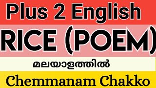 Rice  Poem  Chemmanam Chakko  Plus 2 English  നെല്ല് [upl. by Kresic559]