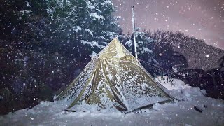 Caught in a Snowstorm I Winter Hot Tent Camping I 4K [upl. by Nisbet79]