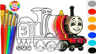 Coloring with Thomas and Fiends How to Draw James the Red Engine Learning Coloring Page [upl. by Ahusoj]