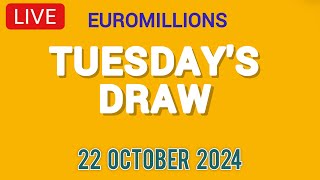 The National Lottery Euromillions Draw Live results from Tuesday 22 October 2024  Euro Millions [upl. by Thain]