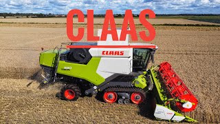 CLAAS combine harvester cutting wheat  2023  drone view [upl. by Anipsed]