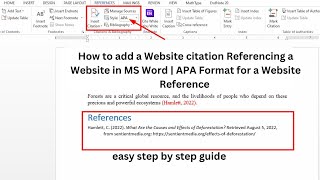 How to add a Website citation Referencing a Website in MS Word  APA Format for a Website Reference [upl. by Sang]