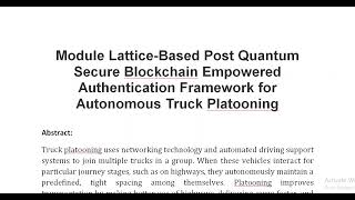 Module Lattice Based Post Quantum Secure Blockchain Empowered Authentication Framework for Autonomou [upl. by Ayoted]