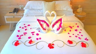 beautiful romantic bedroom decoration ideas  towel folding Swan  DESIGN AND ART [upl. by Volotta]