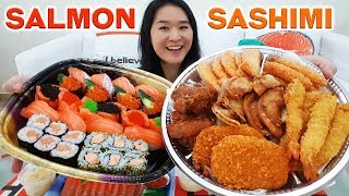 SUSHI Salmon Sashimi Mix Fried Platter  Ebi Gyoza Chicken  Japanese Food Eating Show Mukbang [upl. by Llenrac]