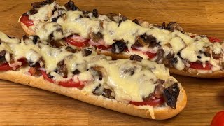 😋 Schnelles Rezept für überbackenes Baguette mit Schinken und Champignons [upl. by Donohue]