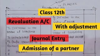 Class 2 Revaluation account  Admission of a partner Class 12 cbse [upl. by Meingoldas781]