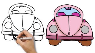 💗 Comment dessiner une Volkswagen voiture Beetle rose Dessin mignon pour un dessin facile [upl. by Henarat]