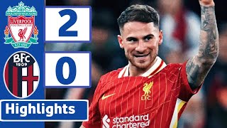 LIVERPOOL VS BOLOGNA  2 0   HIGHLIGHTS  UEFA CHAMPIONS LEAGUE [upl. by Ahsyen]