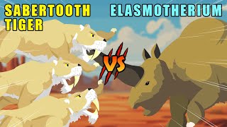 Smilodon vs Elasmotherium Sabertooth Tiger vs Ice Age Animals Level Challenge S1Animal Animation [upl. by Namilus241]