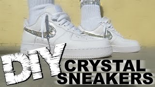 DIY CRYSTAL NIKES  How to bedazzle sneakers  with On Feet AF1 [upl. by Arolf122]