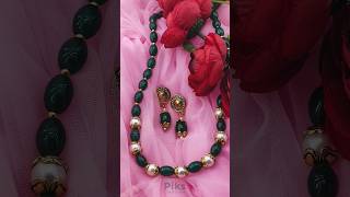 Green Beaded Jewelry Set 💚🤍 diy handmade jewellery earrings navratrispecial pikscreations [upl. by Rumney]