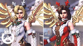 Jingle Belle Mercy Vs Happy Holly Mercy Skin Comparison Showcase  Overwatch 2 [upl. by Haisej]