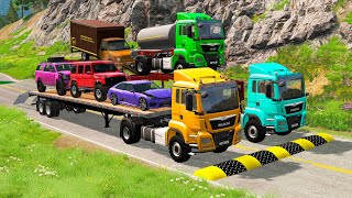 Flatbed Trailer Cars Transporatation with  Pothole vs Car  BeamNGDrive 7 [upl. by Reinwald717]