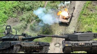 Fierce Battle Russian T 72B3 Tanks Defeat Ukrainian Leopard 2A4 Tanks [upl. by Llechtim]