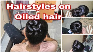 hair style on oiled hairschool [upl. by Retxed]