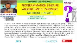 RECHERCHE OPERATIONNELLE 120 ALGORITHME SIMPLEXE PROGRAMMATION LINERAIRE exercice corrigé [upl. by Norraj]