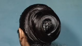 oiled hair sleek bun  beautiful long hair oiling bun [upl. by Martina]