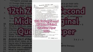 12th Zoology Second Midterm Original Question Paper 2024 [upl. by Meade]