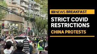 Protests break out in China over strict COVID19 restrictions  ABC News [upl. by Avictor]