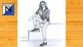 How to draw a Sitting Attitude Girl Pencil sketch  StepbyStep Tutorial  Attitude Girl drawing [upl. by Sarad112]