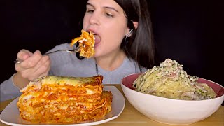 ASMR  MEAT LASAGNA amp CREAMY SPAGHETTI  MUKBANG  EATING SOUNDS [upl. by Elwin393]