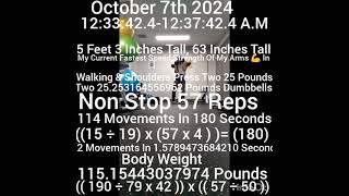 My Fastest Speed Non Stop 57 Reps Walking amp Shoulders Press Two 25 Pounds 63 Inches Tall 115 Lbs [upl. by Darrej]