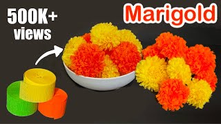 How to make Marigold Flowers With Crepe Streamers  DIY Paper Craft  Budget Friendly [upl. by Marb]