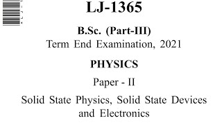 Bsc 3rd year physics 2nd paper Bsc 3rd year physics paper 2nd 2021 solid state physics physics [upl. by Idner536]